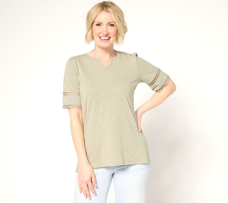 Belle by Kim Gravel Slub Knit Diamond Trim Top — View 17