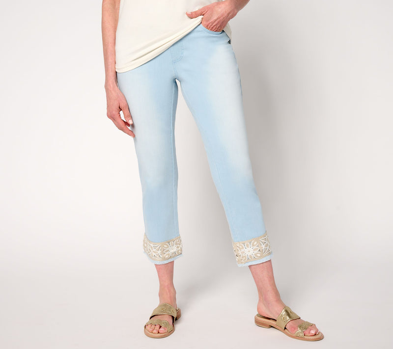 Belle by Kim Gravel Petite TripleLuxe Denim Crochet Cropped Pant — Main view