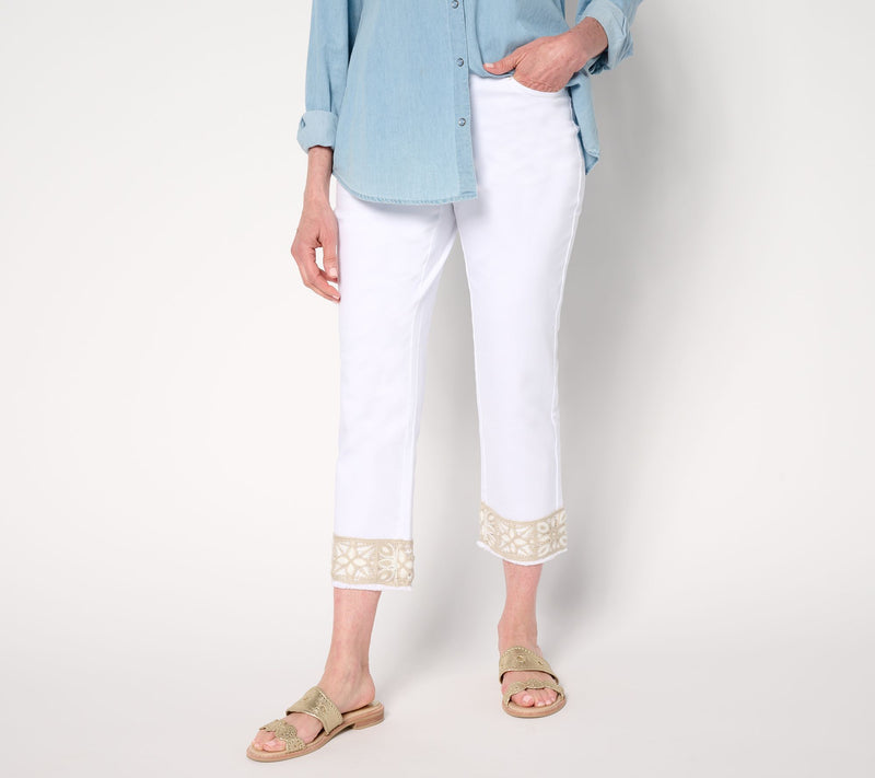 Belle by Kim Gravel Petite TripleLuxe Twill Crochet Cropped Pant — View 10