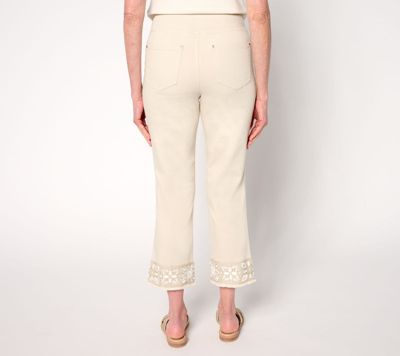 Belle by Kim Gravel Petite TripleLuxe Twill Crochet Cropped Pant — View 3