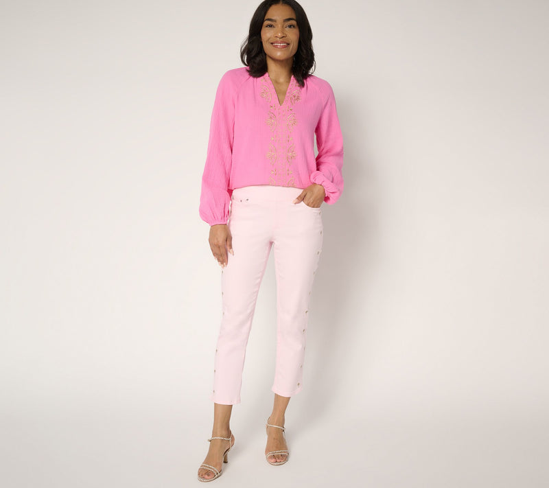 Belle by Kim Gravel Petite TripleLuxe Twill Palm Cropped Jean — View 8