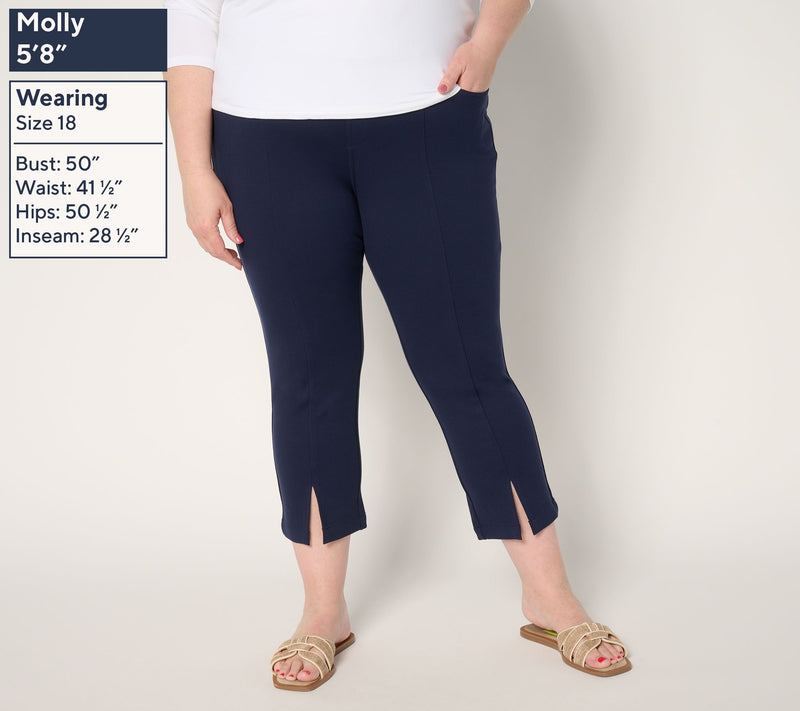 Belle by Kim Gravel Petite Ponte Seamed & Slit Polished Cropped Pant — View 12