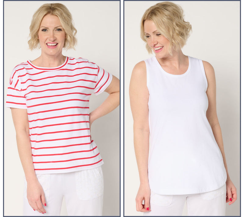 AnyBody Essentials 2-Pack Cotton Striped T-Shirt and Tank — View 11