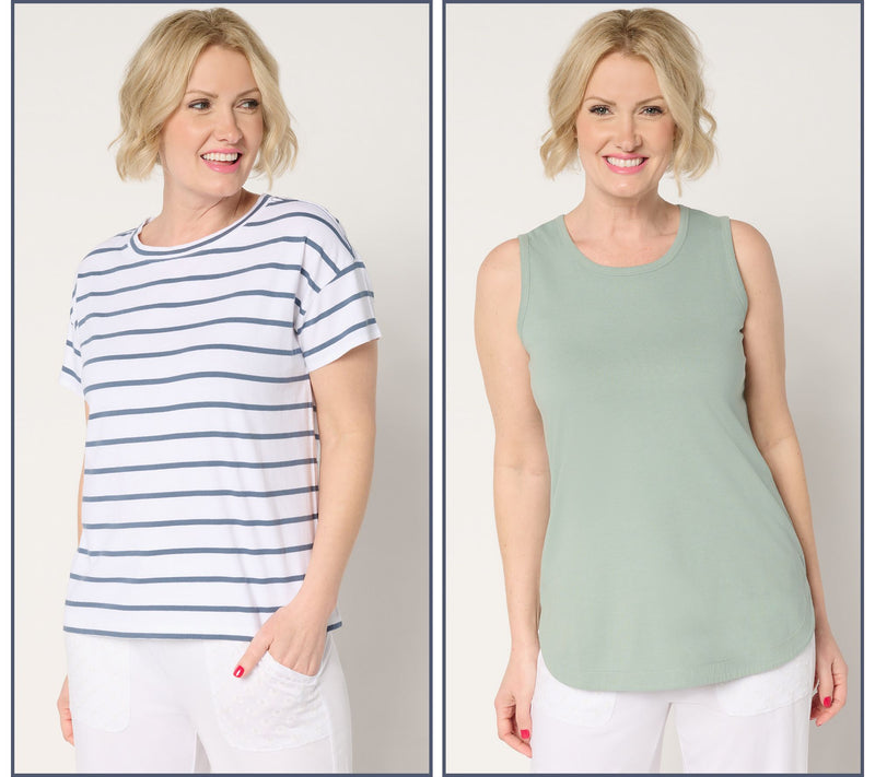 AnyBody Essentials 2-Pack Cotton Striped T-Shirt and Tank — View 12