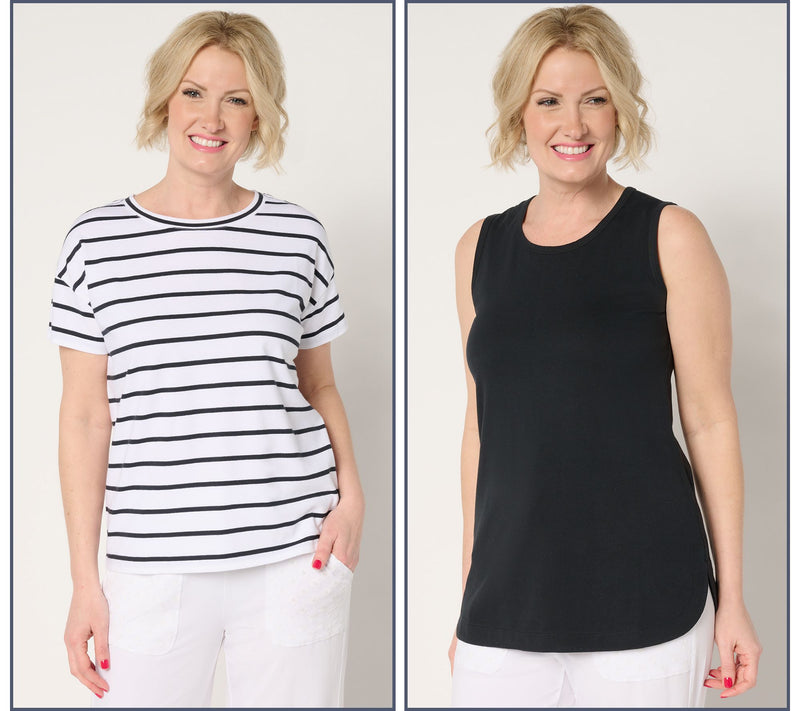 AnyBody Essentials 2-Pack Cotton Striped T-Shirt and Tank — View 14