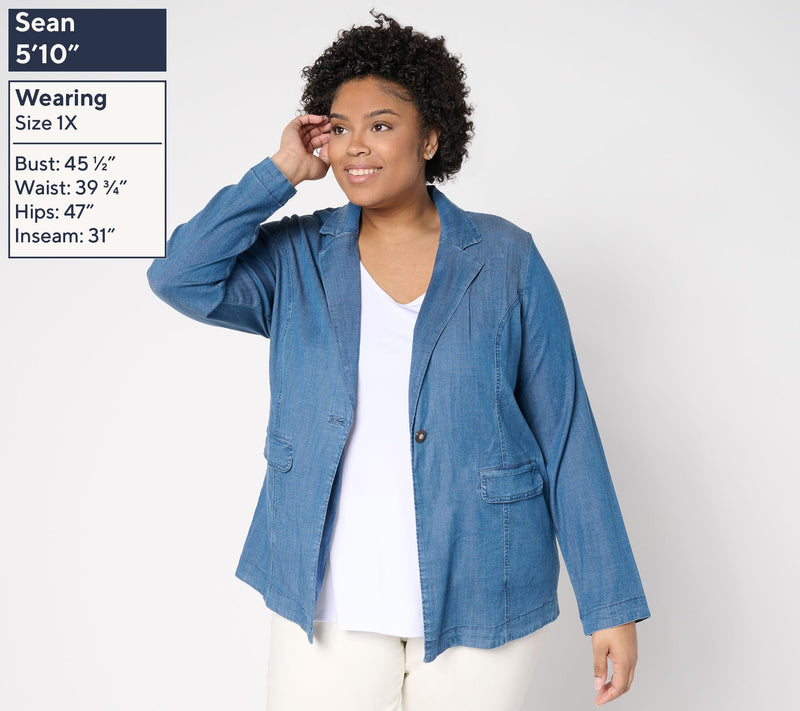 AnyBody Drapey Denim Blazer with Flap Pockets — View 2