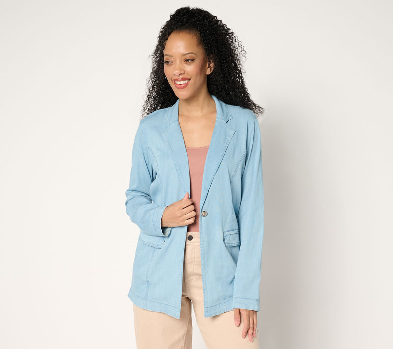 AnyBody Drapey Denim Blazer with Flap Pockets — Main view