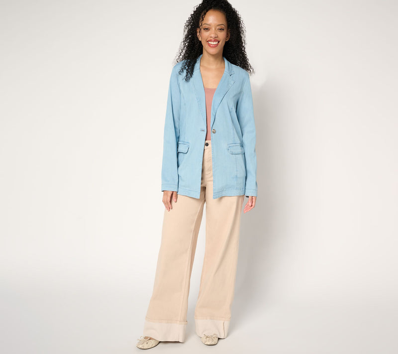 AnyBody Drapey Denim Blazer with Flap Pockets — View 5