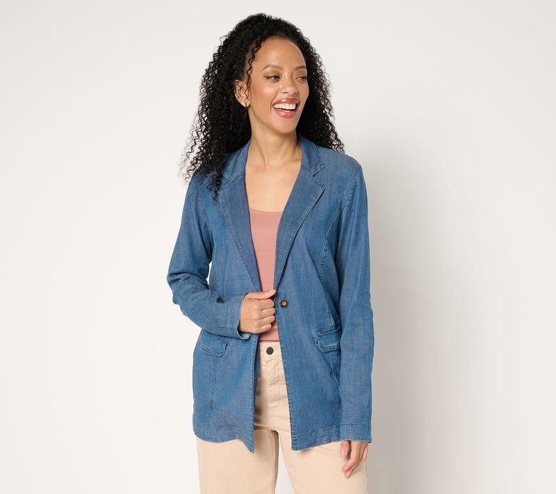 AnyBody Drapey Denim Blazer with Flap Pockets — View 10