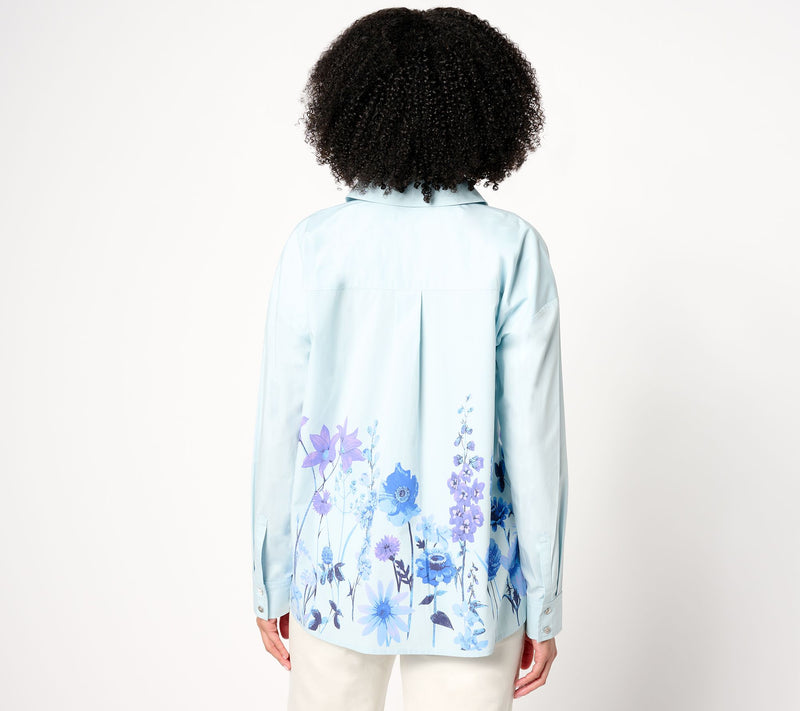 Women with Control Petite Button Front Shirt with Border Print — View 11