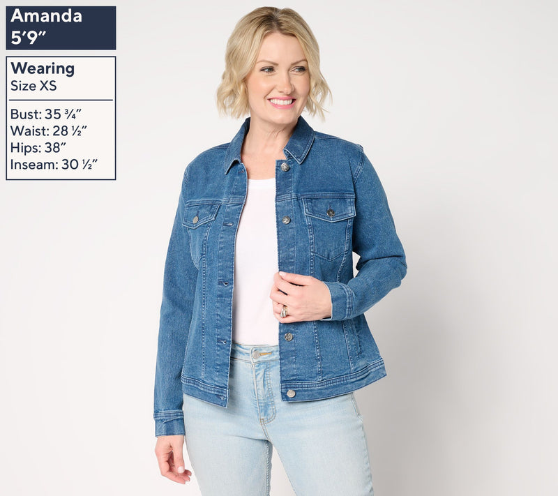 Denim & Co. Indigo Classic Stretch Denim Jacket w/ Star Buttons — View 3