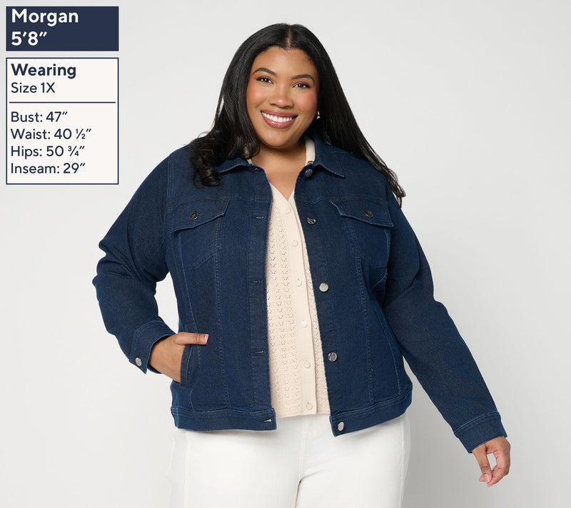 Denim & Co. Indigo Classic Stretch Denim Jacket w/ Star Buttons — View 2