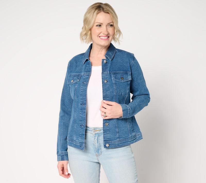 Denim & Co. Indigo Classic Stretch Denim Jacket w/ Star Buttons — View 9