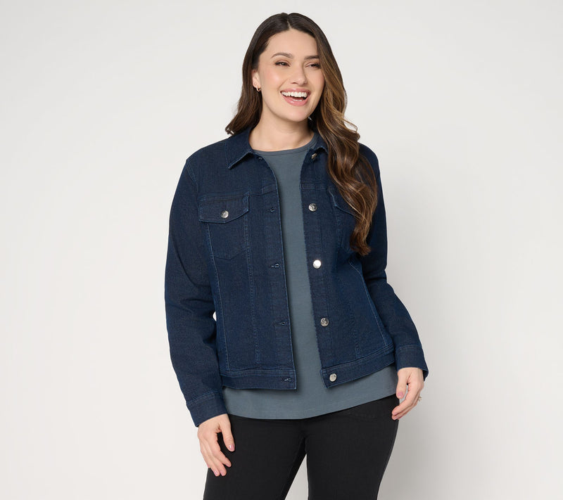 Denim & Co. Indigo Classic Stretch Denim Jacket w/ Star Buttons — View 10