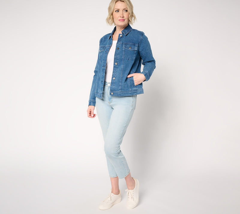 Denim & Co. Indigo Classic Stretch Denim Jacket w/ Star Buttons — View 5