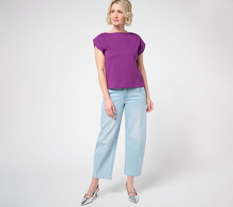 Carla Rockmore Collection 100% Cotton Jersey Knit Boat Neck Top — View 13