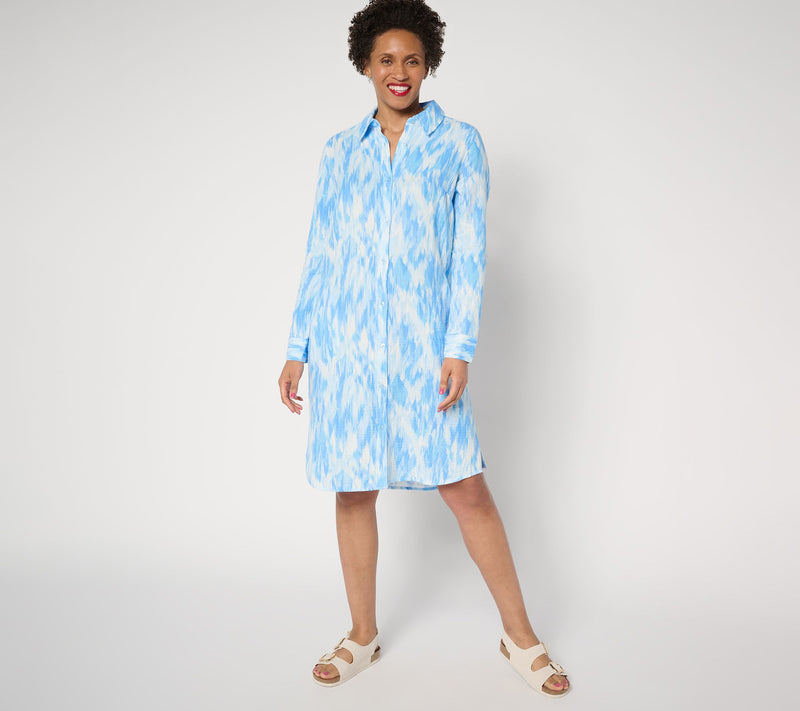 Denim & Co. Beach Regular Cotton Gauze Button Front Dress — View 3