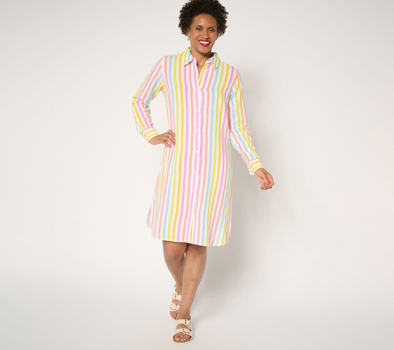 Denim & Co. Beach Regular Cotton Gauze Button Front Dress — View 9