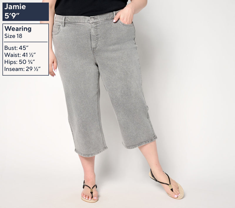 Denim & Co. Petite Classic Stretch Wide Leg Denim Capri — View 10