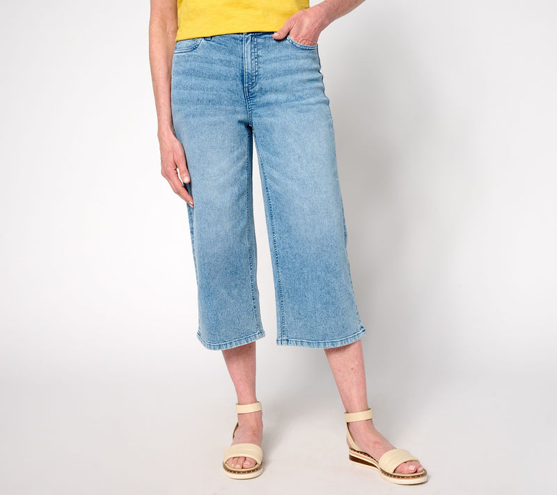 Denim & Co. Petite Classic Stretch Wide Leg Denim Capri — View 7