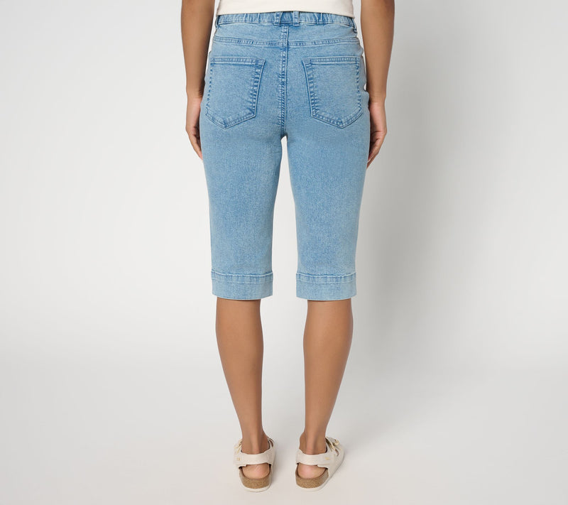 Denim & Co. Regular Indigo Classic Stretch Double Button Bermuda Short — View 7