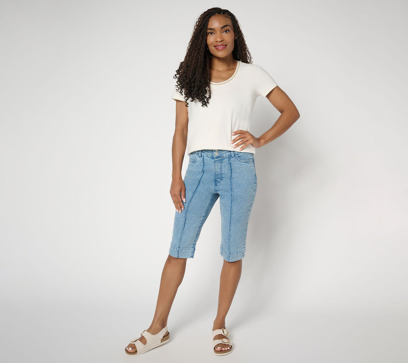 Denim & Co. Petite Indigo Classic Stretch Double Button Bermuda Short — View 8