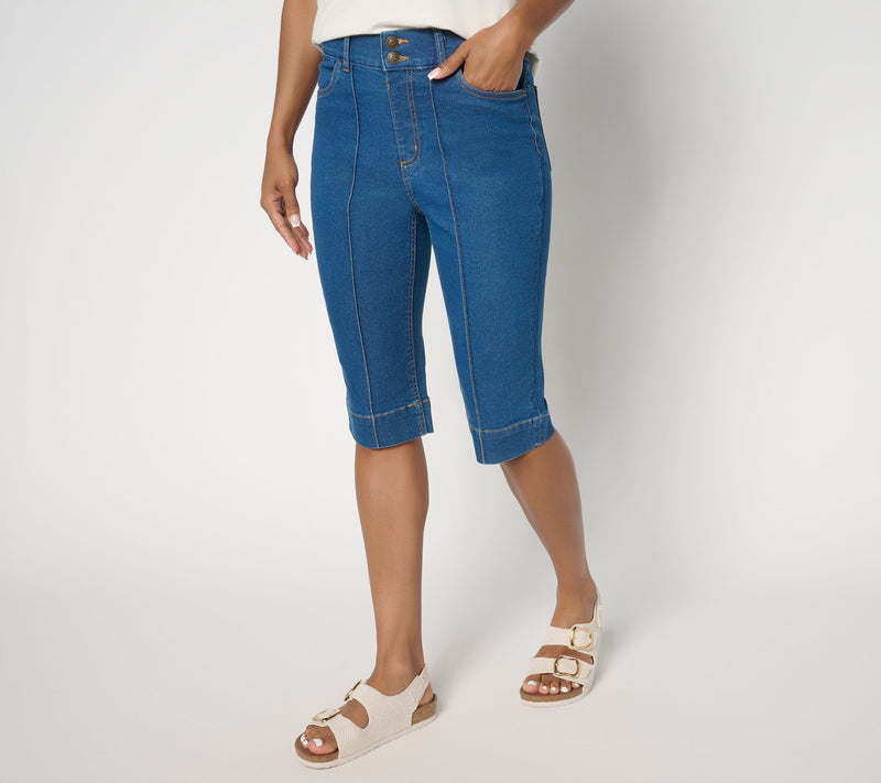Denim & Co. Petite Indigo Classic Stretch Double Button Bermuda Short — View 5