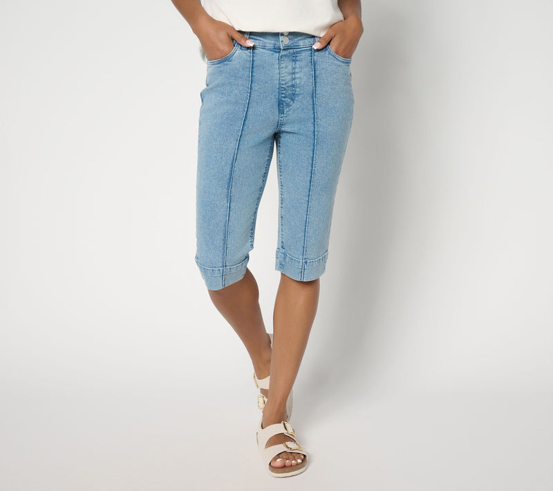 Denim & Co. Petite Indigo Classic Stretch Double Button Bermuda Short — View 3