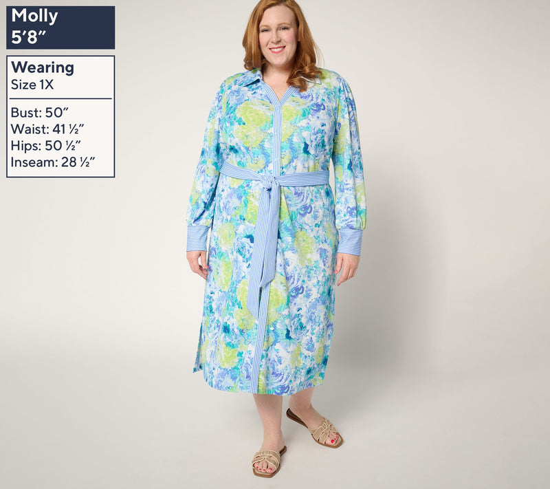 Isaac Mizrahi Live! Regular Pebblette Long Sleeve Midi Shirt Dress — View 8