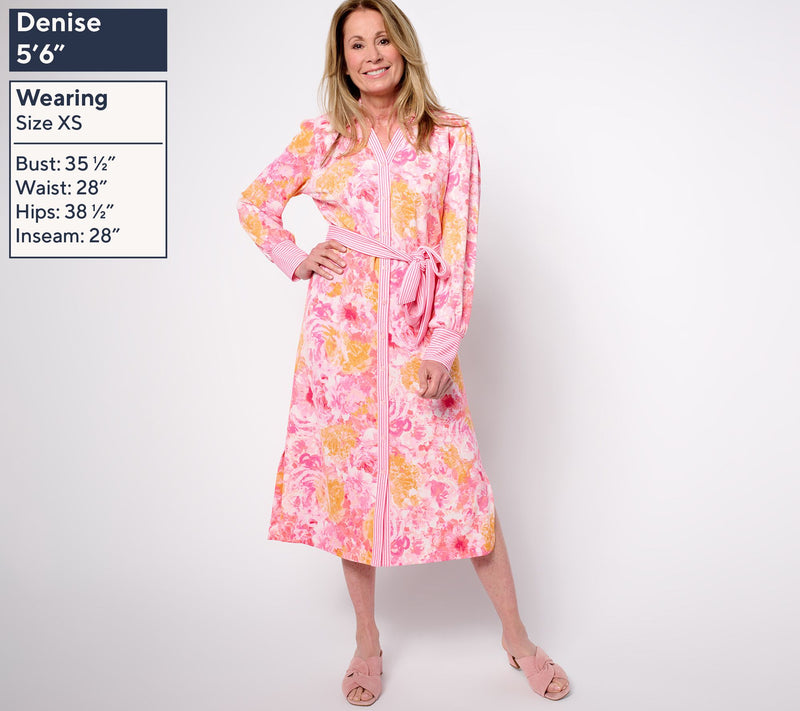 Isaac Mizrahi Live! Regular Pebblette Long Sleeve Midi Shirt Dress — View 9