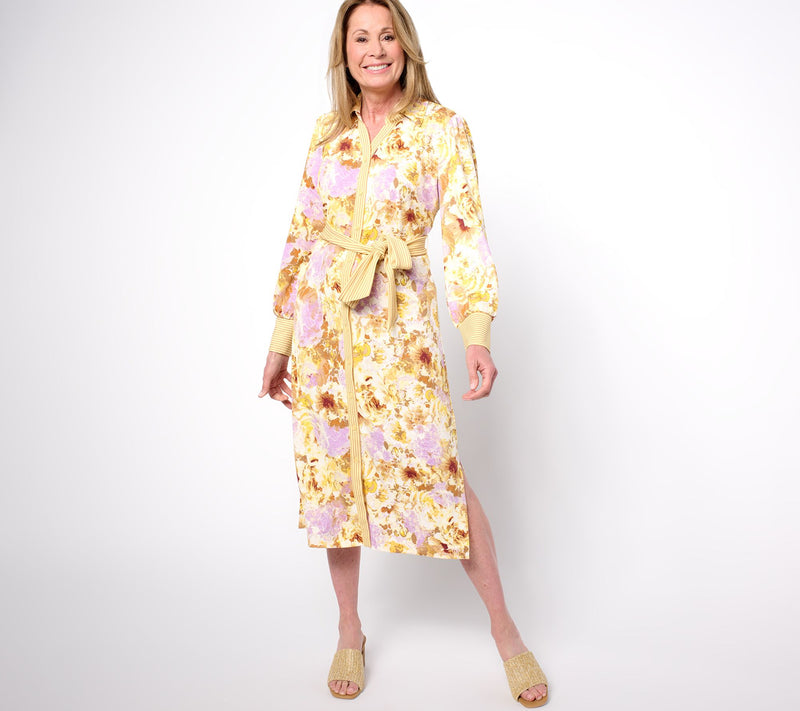 Isaac Mizrahi Live! Regular Pebblette Long Sleeve Midi Shirt Dress — View 7