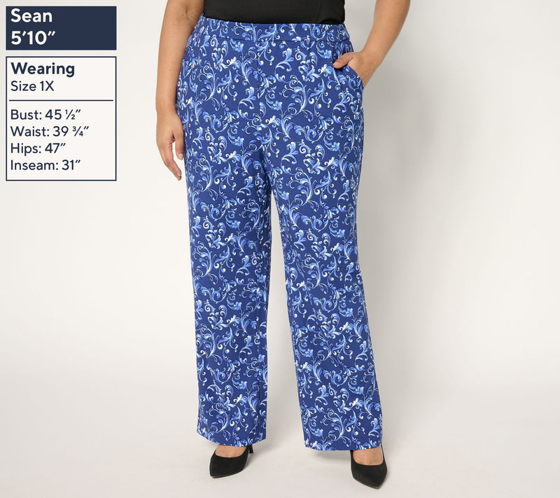 Isaac Mizrahi Live! Petite Printed Scuba Crepe Straight Leg Pants — View 2