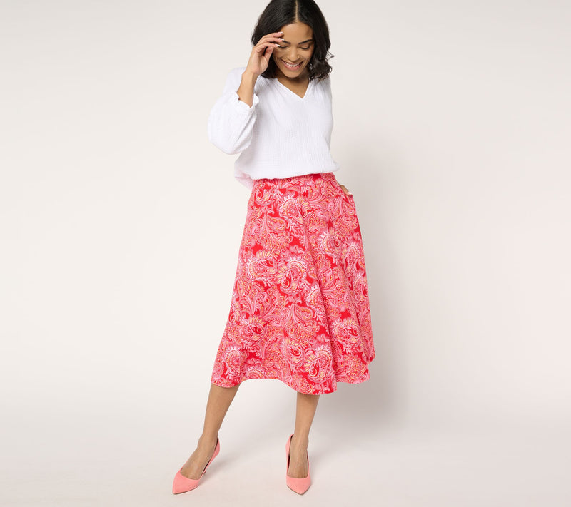 Isaac Mizrahi Live! Regular Printed Scuba Crepe Midi Skirt — View 5