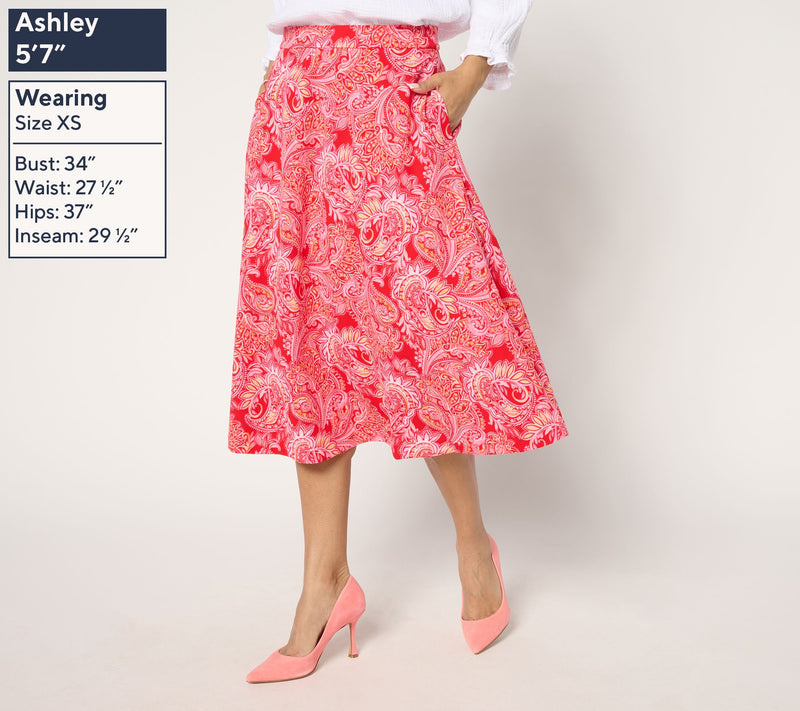 Isaac Mizrahi Live! Regular Printed Scuba Crepe Midi Skirt — View 3