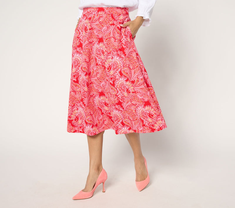 Isaac Mizrahi Live! Petite Printed Scuba Crepe Midi Skirt — View 14