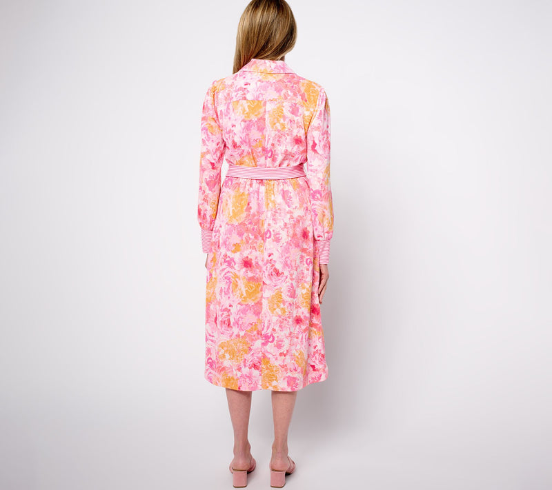 Isaac Mizrahi Live! Petite Pebblette Long Sleeve Midi Shirt Dress — View 10