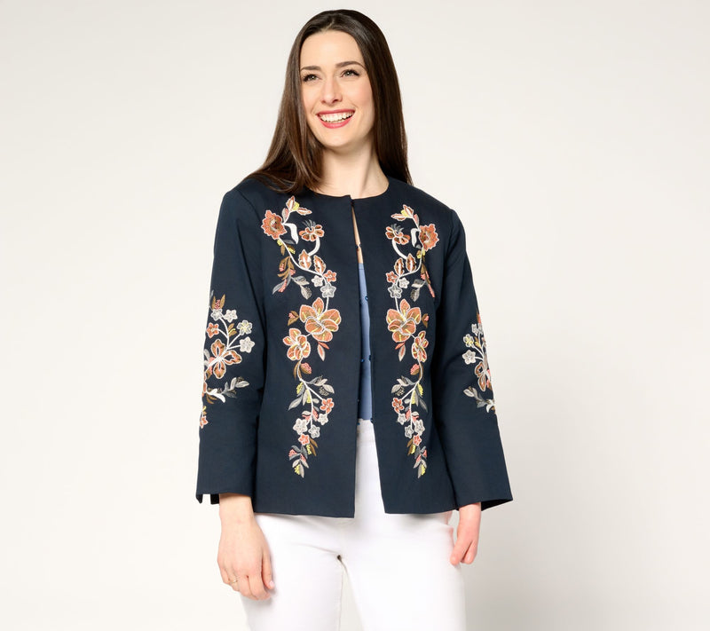 Dennis Basso Floral Embroidered Jacket — Main view