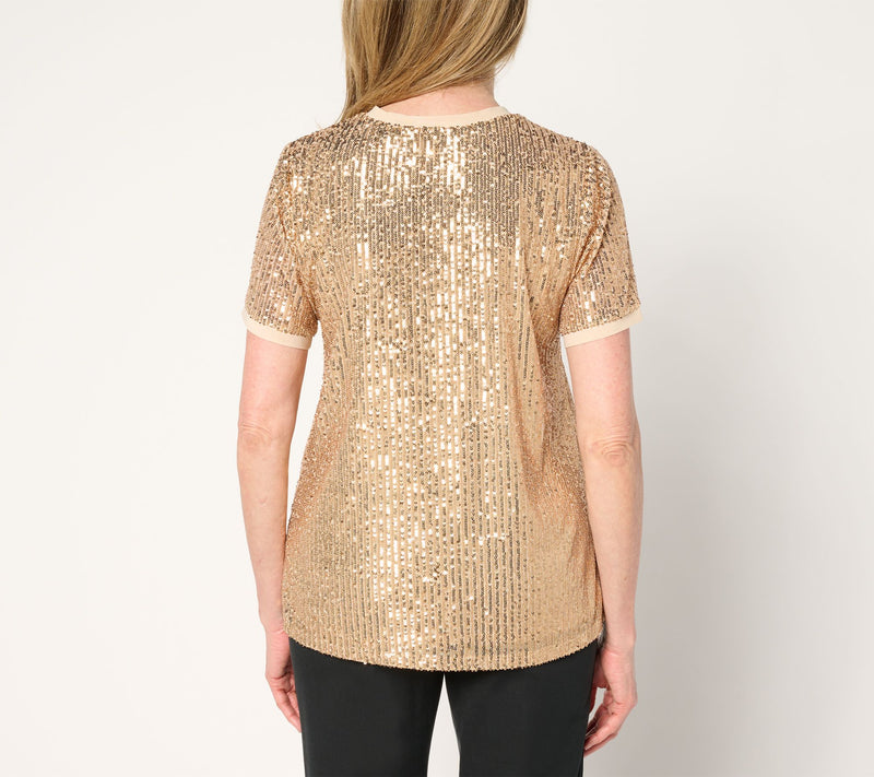 Dennis Basso Sequin Short Sleeve T-Shirt — View 4