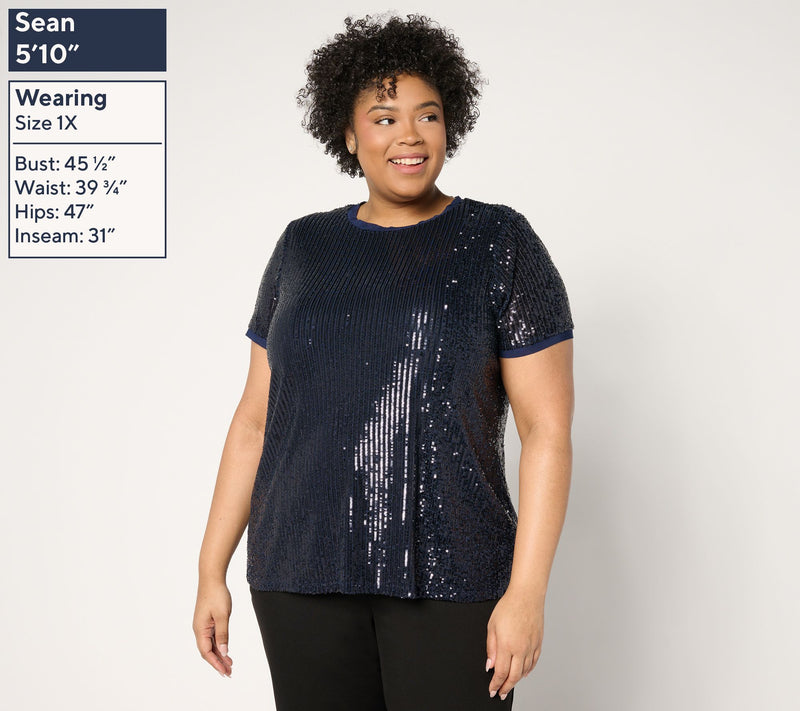 Dennis Basso Sequin Short Sleeve T-Shirt — View 2