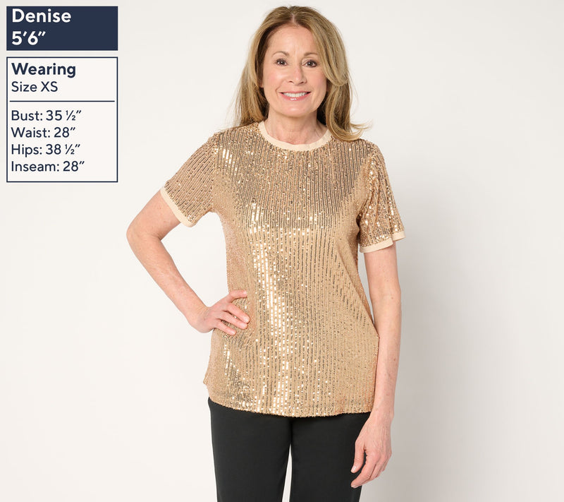 Dennis Basso Sequin Short Sleeve T-Shirt — View 3