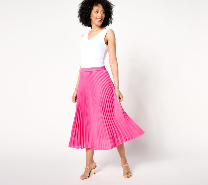 Dennis Basso Regular Woven Pleated Pull-On Skirt — View 7