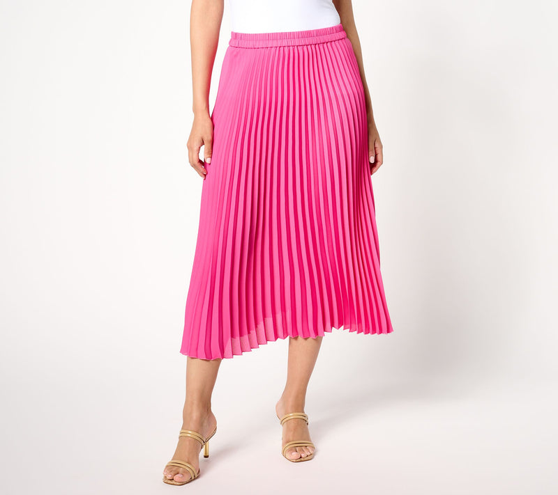 Dennis Basso Regular Woven Pleated Pull-On Skirt — View 3