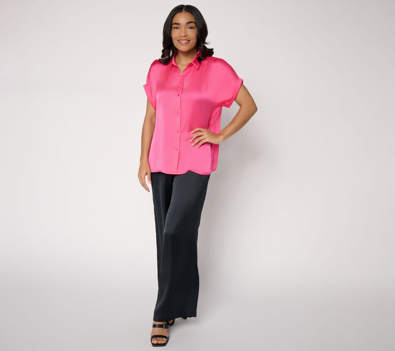 Dennis Basso Woven Camp Shirt with Rolled Sleeves — View 5
