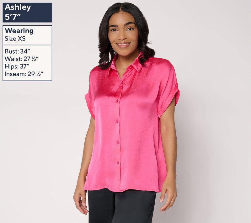 Dennis Basso Woven Camp Shirt with Rolled Sleeves — View 3