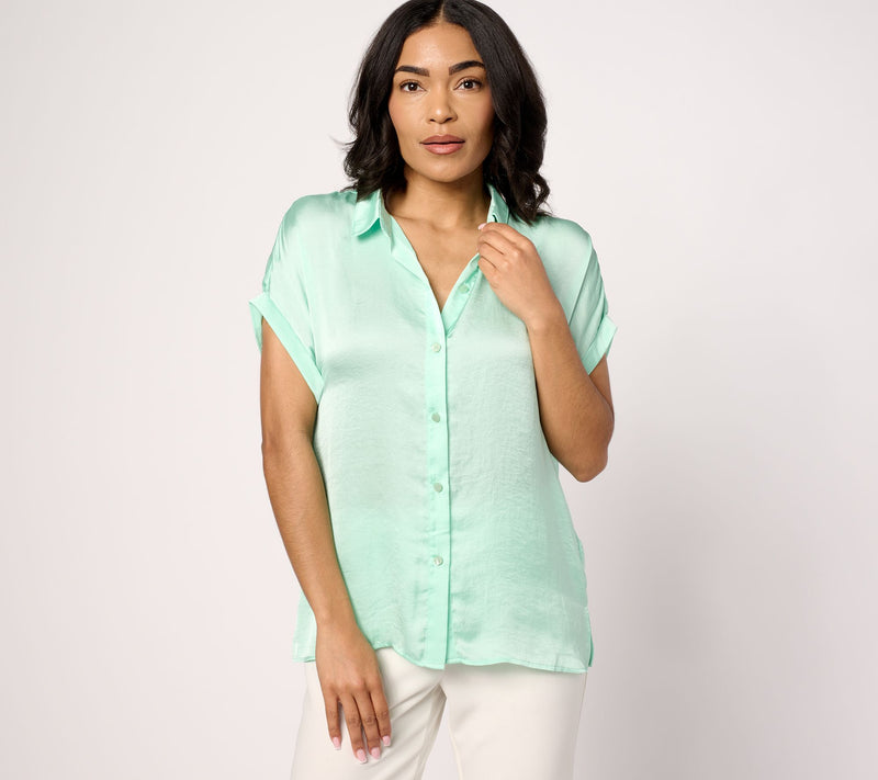 Dennis Basso Woven Camp Shirt with Rolled Sleeves — View 14
