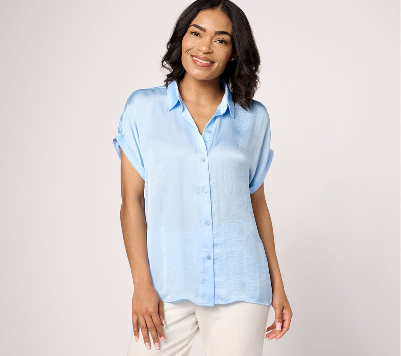 Dennis Basso Woven Camp Shirt with Rolled Sleeves — View 15