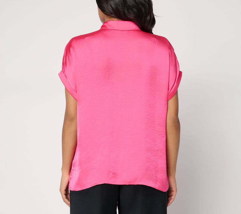 Dennis Basso Woven Camp Shirt with Rolled Sleeves — View 4