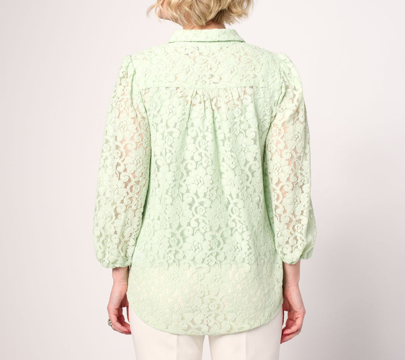 Dennis Basso Regular Lace Button Front Tunic — View 4