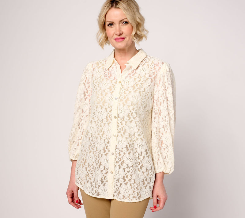 Dennis Basso Regular Lace Button Front Tunic — View 11