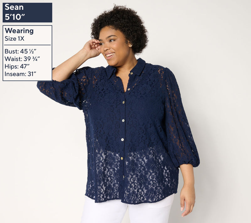 Dennis Basso Regular Lace Button Front Tunic — View 2